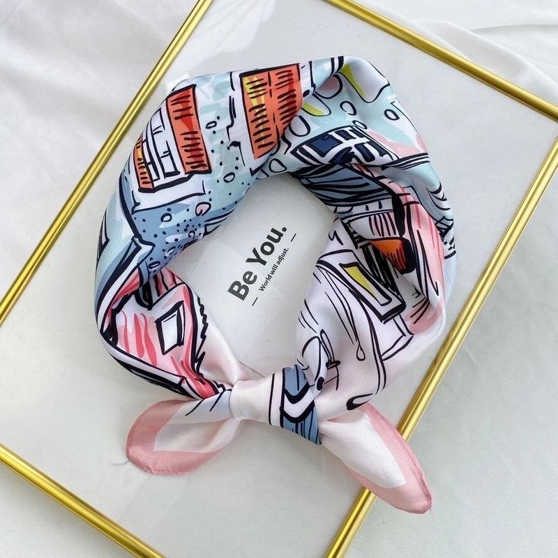 Fashion Contrast Color Printing Small Square Scarf