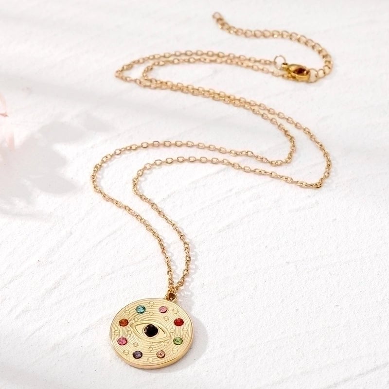 2 Pieces Ethnic Style Devil'S Eye  Heart Shape Stainless Steel Turquoise Rhinestones Inlay Pendant Necklace