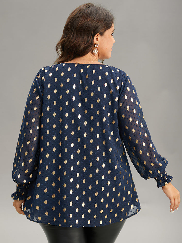 Glitter Polka Dot Textured Shirred Tiered Blouse
