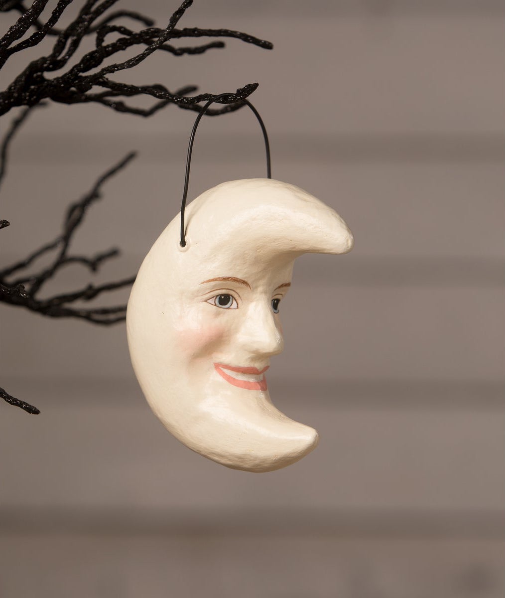 White Moon Bucket Ornament. Paper Mache