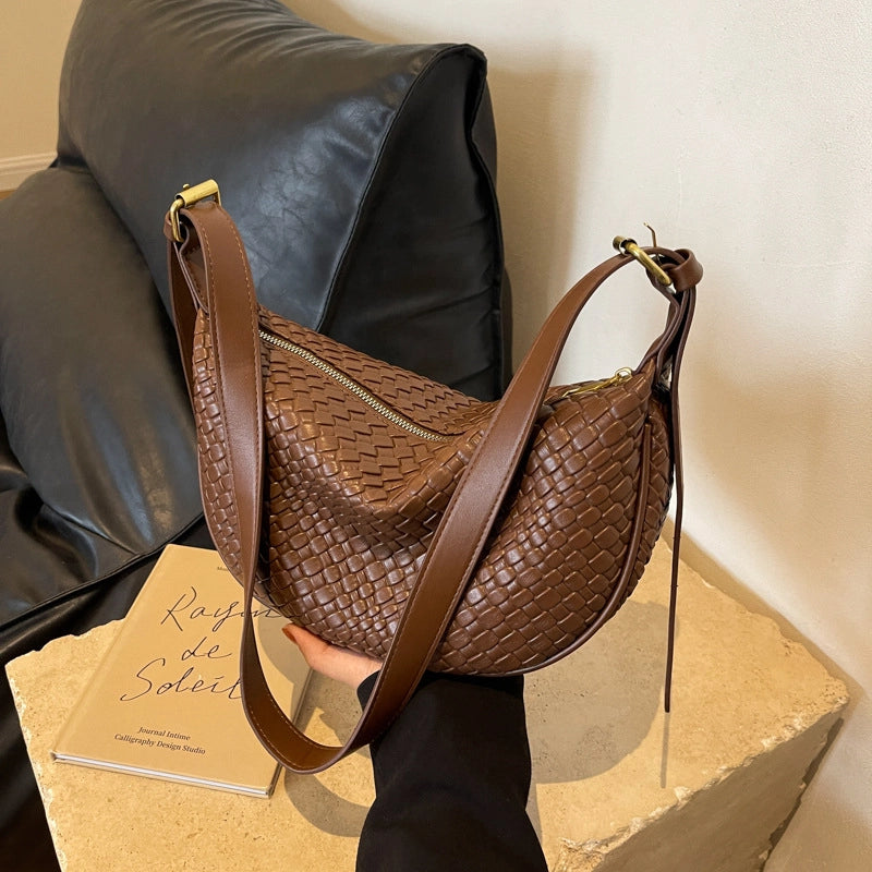 Women's Medium Pu Leather Solid Color Basic Classic Style Dumpling Shape Zipper Underarm Bag