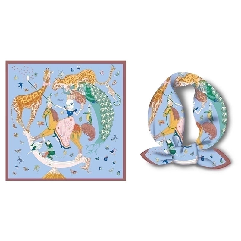 Women's Cartoon Style Animal Cartoon Twill Printing Silk Scarf