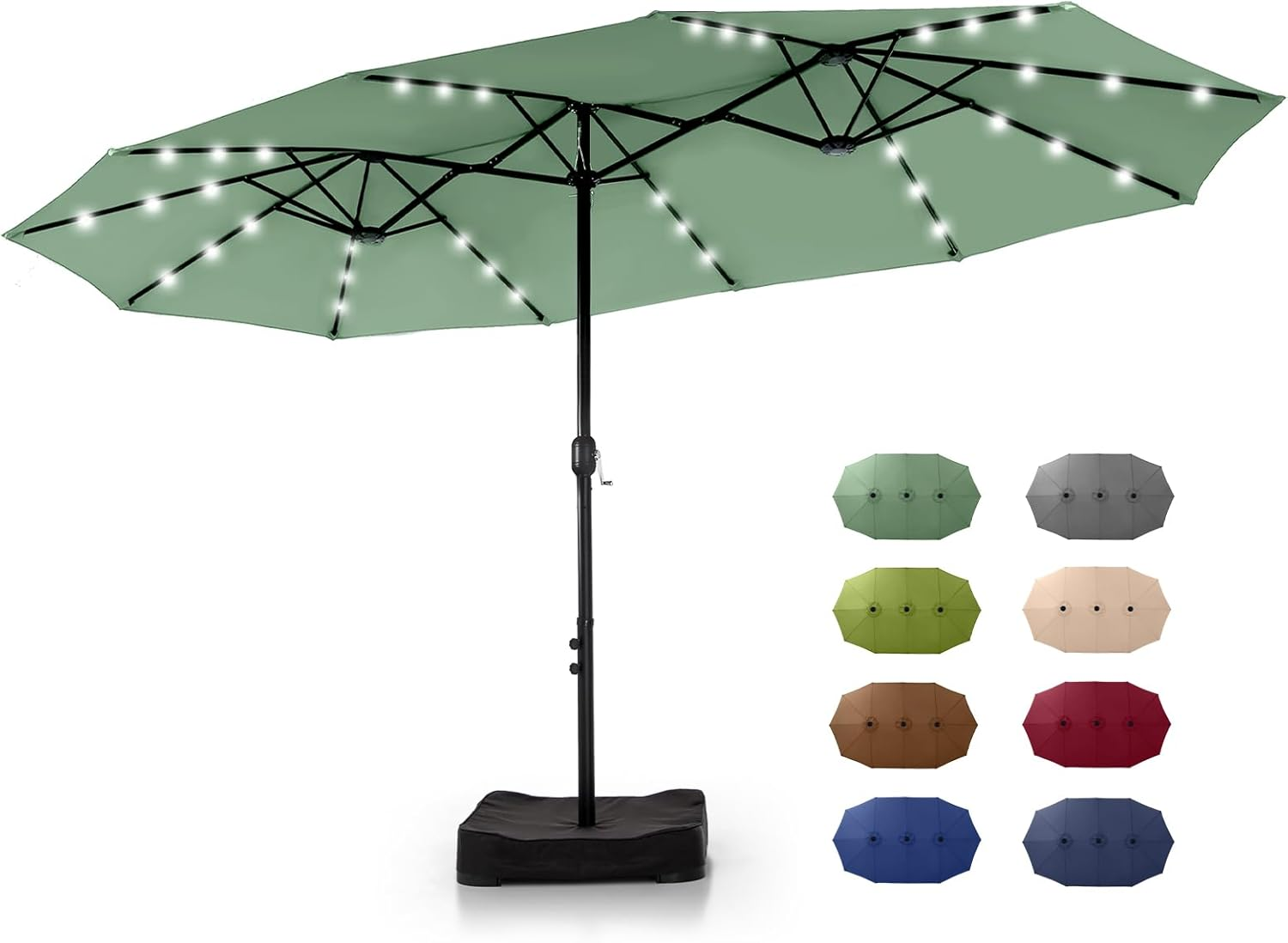 🎉𝑻𝒐𝒅𝒂𝒚'𝒔 𝑺𝒑𝒆𝒄𝒊𝒂𝒍 𝑽𝒂𝒍𝒖𝒆💝Buy 2 Get 30% Off✨GREEN PARTY 15 ft Rectangle Patio Umbrella with Solar Lights and Base Included