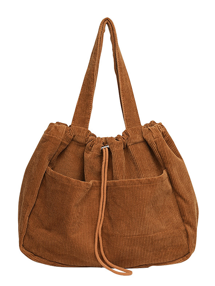 Vintage Solid Corduroy Large Capacity Shoulder Bag