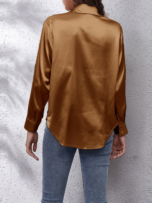 Long Sleeves Loose Solid Color Lapel Blouses&Shirts Tops
