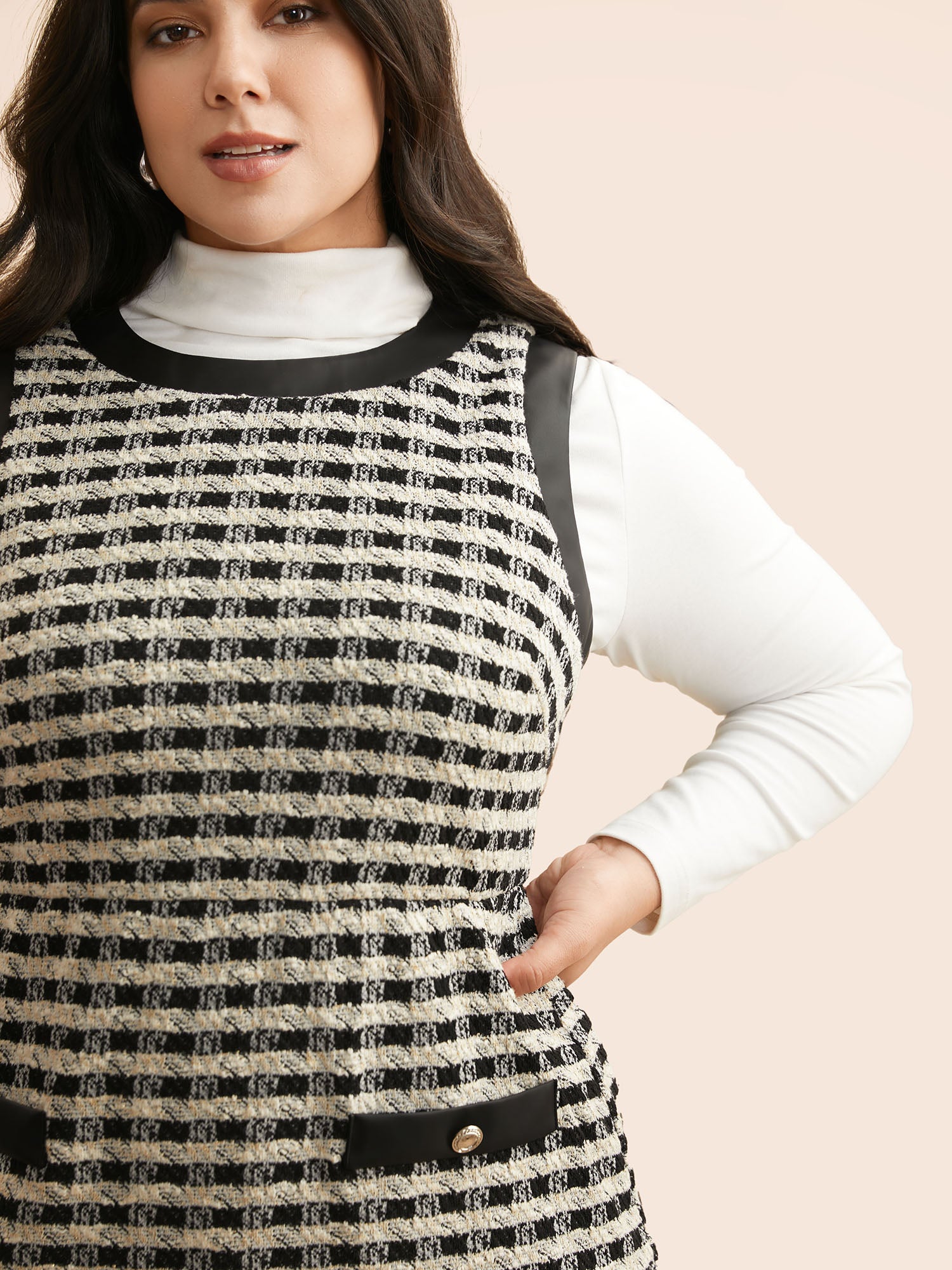 Tweed Patchwork Split Hem Dress