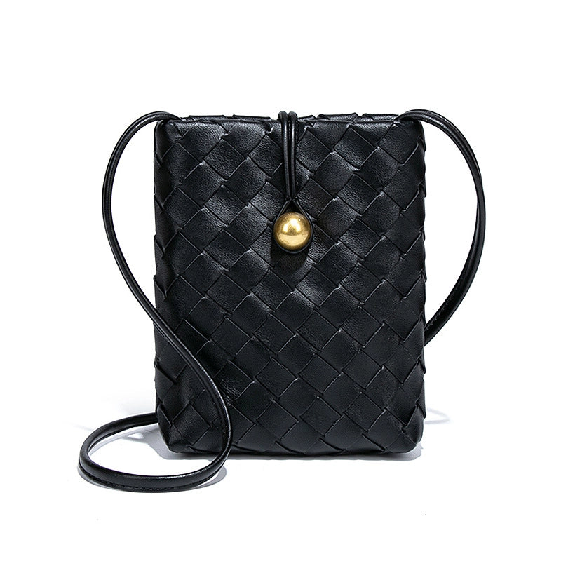 Women's Mini Pu Leather Solid Color Classic Style Weave Square Lock Clasp Shoulder Bag Crossbody Bag