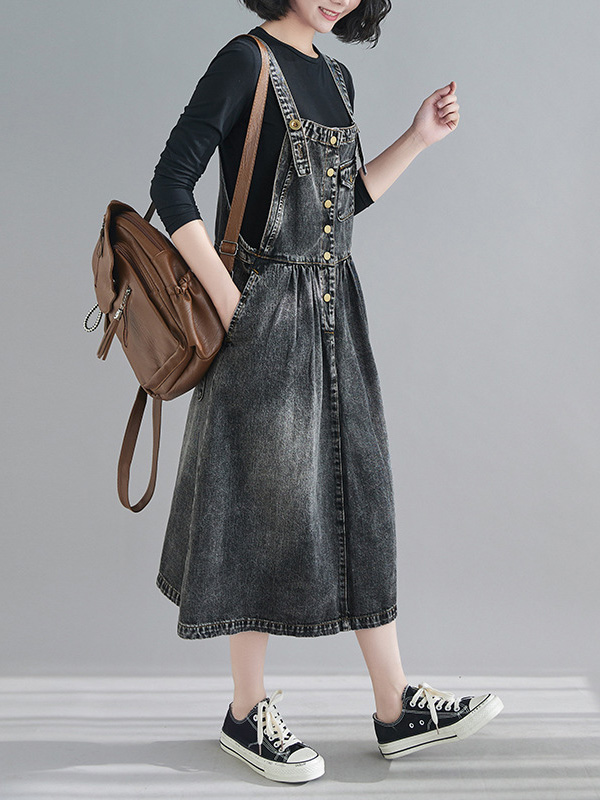 Original Sleeveless With Pocket Denim Dress