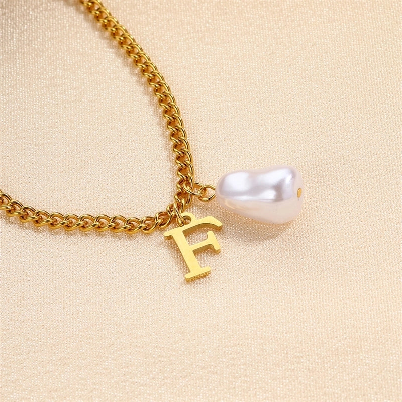 304 Stainless Steel Titanium Steel IG Style Minimalist Pearl Letter Pendant Necklace