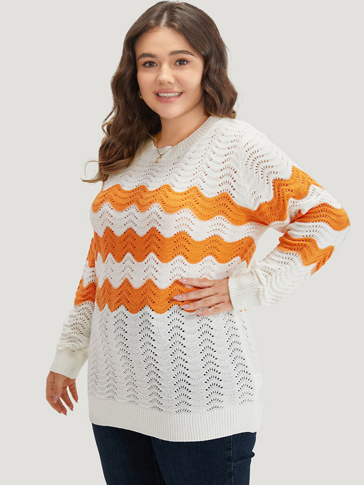 Two Tone Eyelet Drop Shoulder Pullover