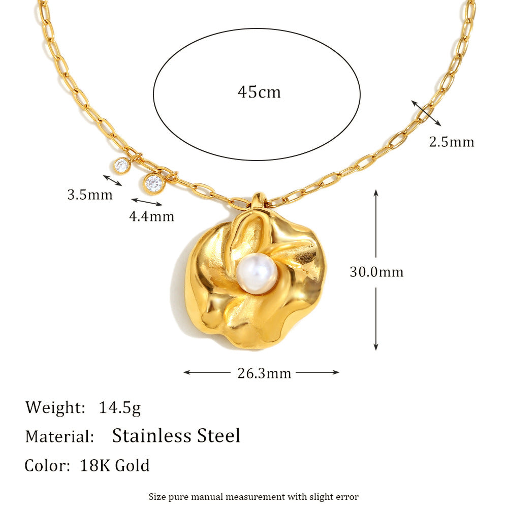 French Retro Cross Square Pendant Stainless Steel 18K Gold Plated Gemstone Love Flower Necklace