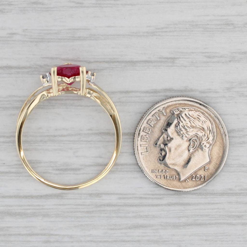 Lab Created Ruby Heart Diamond Ring 10k Yellow Gold Size 7.25