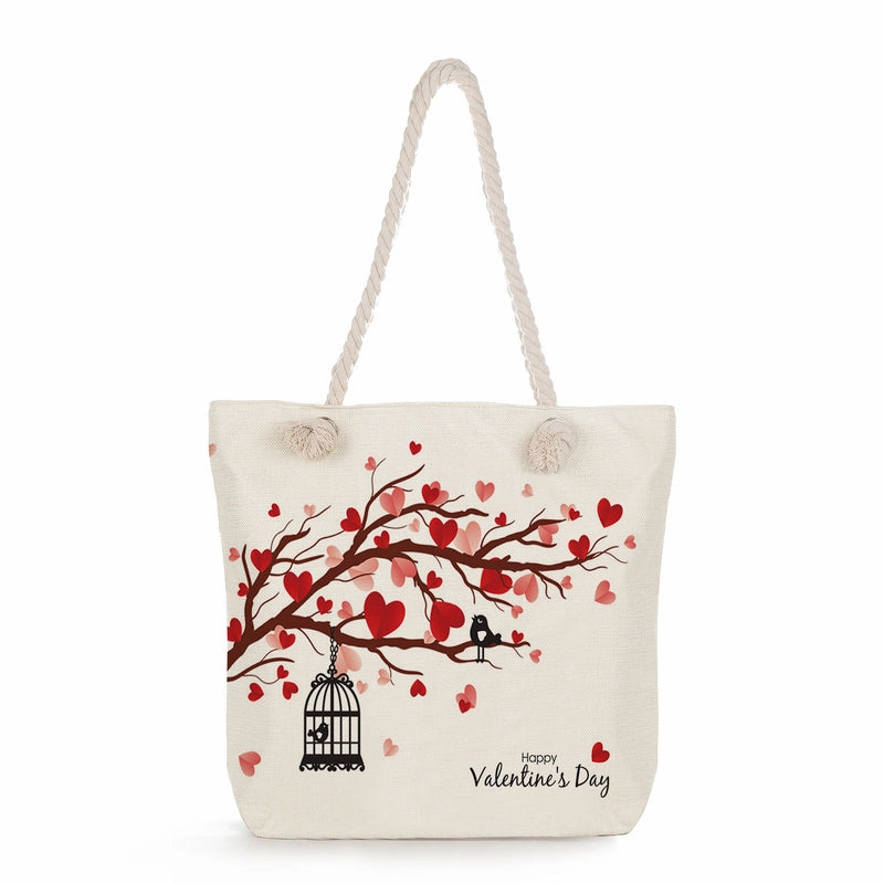 Women's Cotton And Linen Heart Shape Classic Style Square Zipper Tote Bag