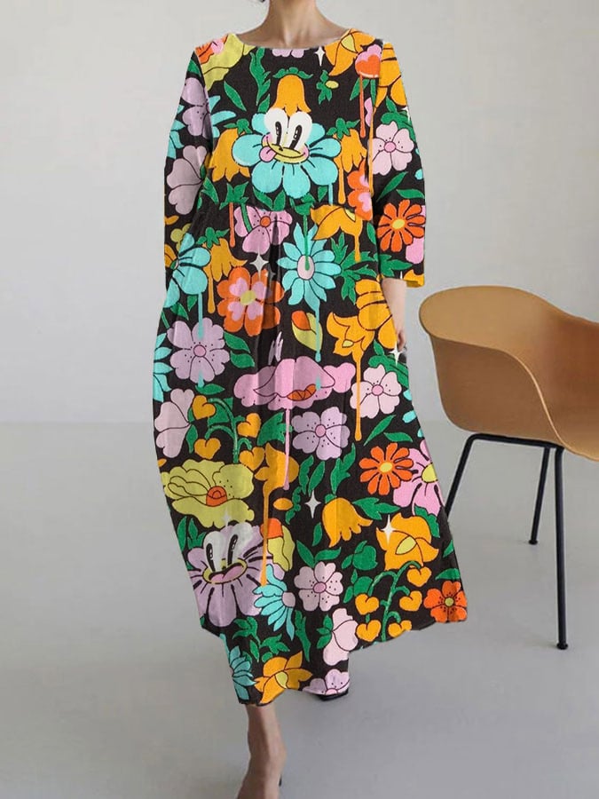 Women's Floral Print Casual 3/4 Sleeve Dress