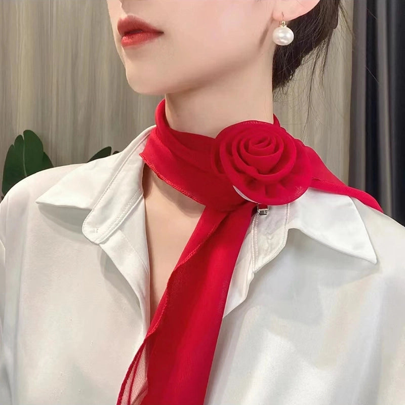 Women's Elegant Solid Color Flower Satin Silk Scarf