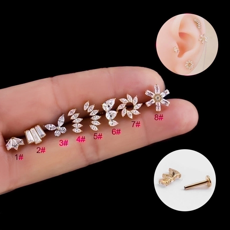 1 Piece Ear Cartilage Rings & Studs Fashion Crown Flower Butterfly Pure Titanium Inlay Zircon