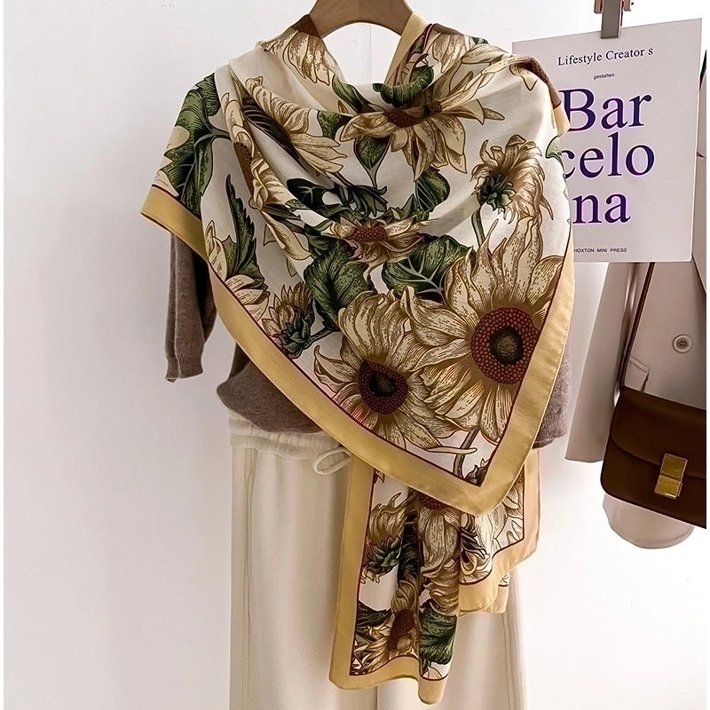 Women's Minimalist Flower Imitation Wool Printing Scarf