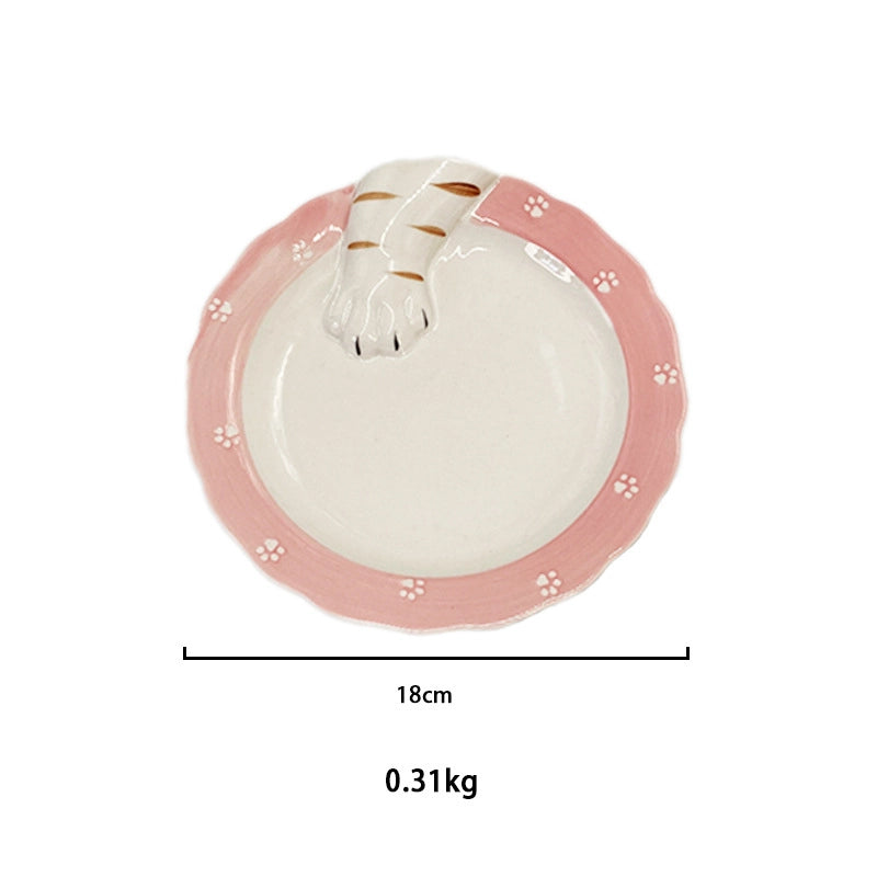 Cute Round Square Cat Claws Porcelain Plate 1 Piece