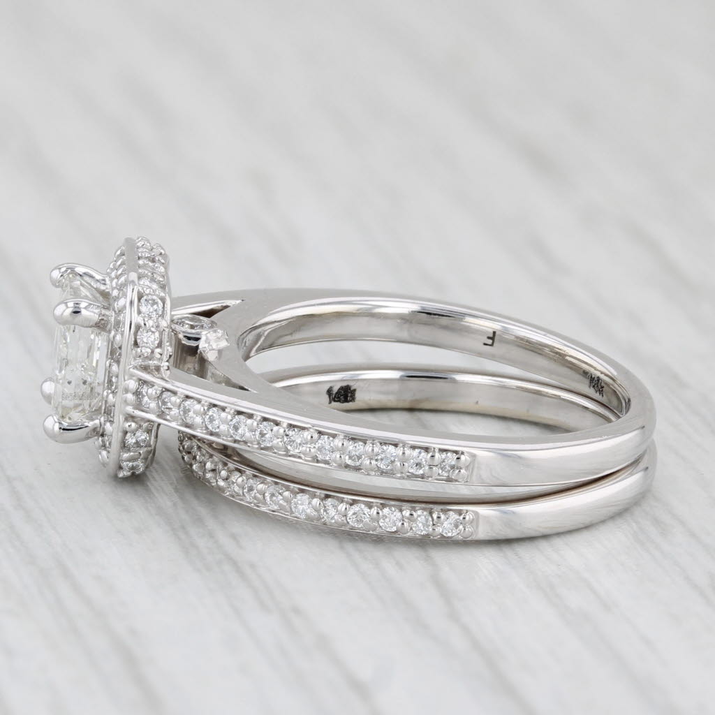 1.45ctw Princess Diamond Halo Engagement Ring Wedding Band Bridal Set 14k Gold