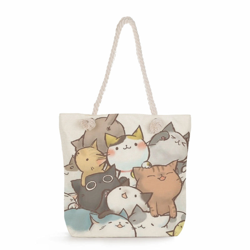 Women's Medium Linen Cartoon Elegant Basic Classic Style Square Zipper Canvas Bag