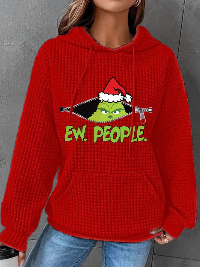 Women's Ew People Christmas Waffle Hooded Sweatshirt