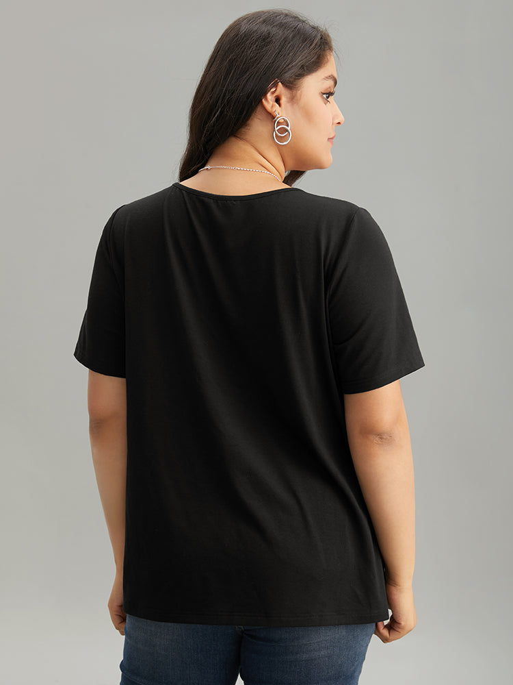 Solid Keyhole Cut Out T-shirt