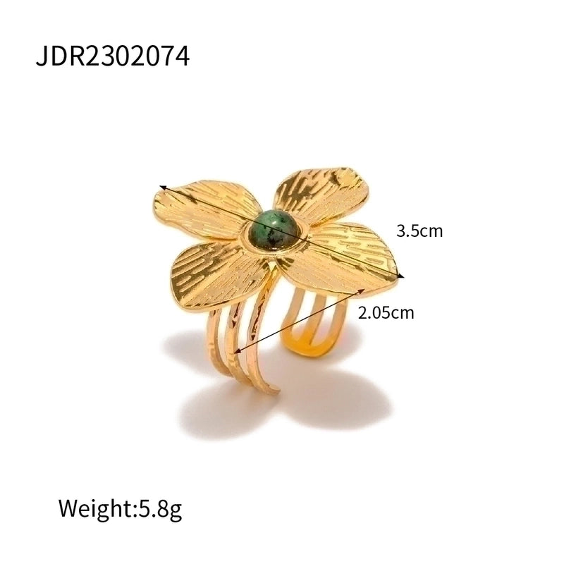 INS Style Flower Butterfly 304 Stainless Steel Turquoise 18K Gold Plated Plating Inlay Rings Earrings