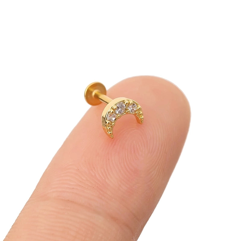 1 Piece Lip Rings Minimalist Classic Style Heart Shape Crown 316L Stainless Steel  Plating Inlay Zircon K Gold Plated Lip Rings Ear Cartilage Rings & Studs
