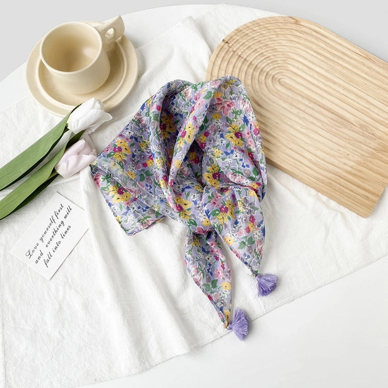 Women's Casual Minimalist Flower Cotton Printing Silk Scarf Kerchief