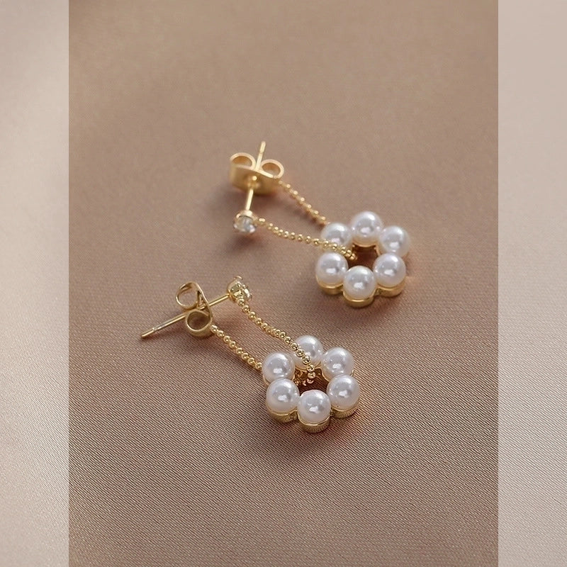 1 Pair Sweet Heart Shape Flower Butterfly Inlay Imitation Pearl Alloy Rhinestones Earrings