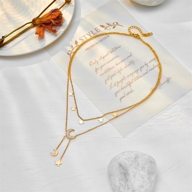 Fashion Star Moon 304 Stainless Steel 18K Gold Plated Plating Stainless Steel Necklaces