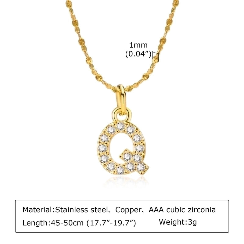 Minimalist Letter 201 Stainless Steel Copper Inlay Artificial Diamond Pendant Necklace
