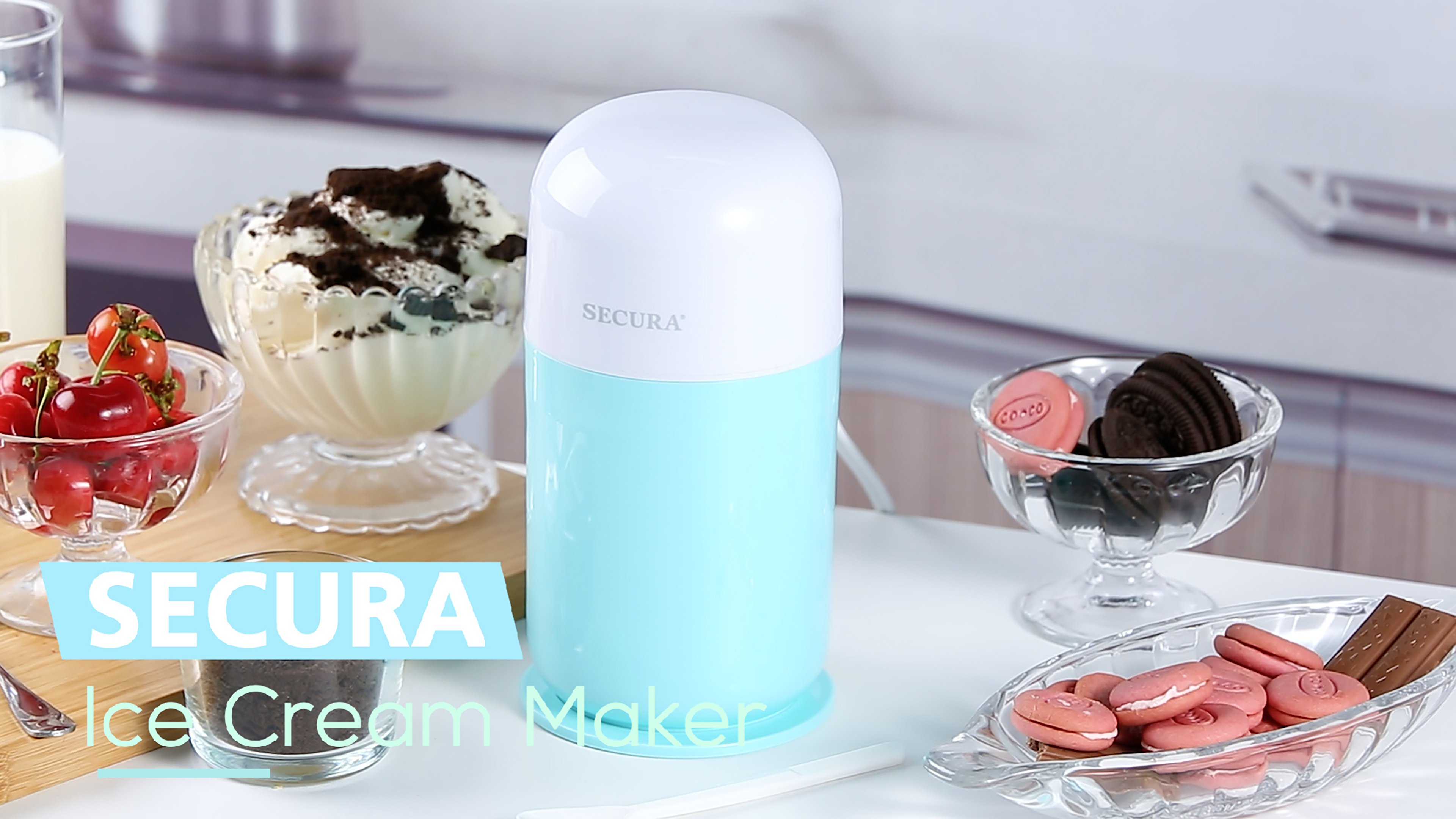 Slushie Machine for Home with 10 Cups & Spoon straws, Countertop Slushie Maker Frozen Drink Machine for Kitchen, Turn Any Sugary Drinks into Slushie, Aqua