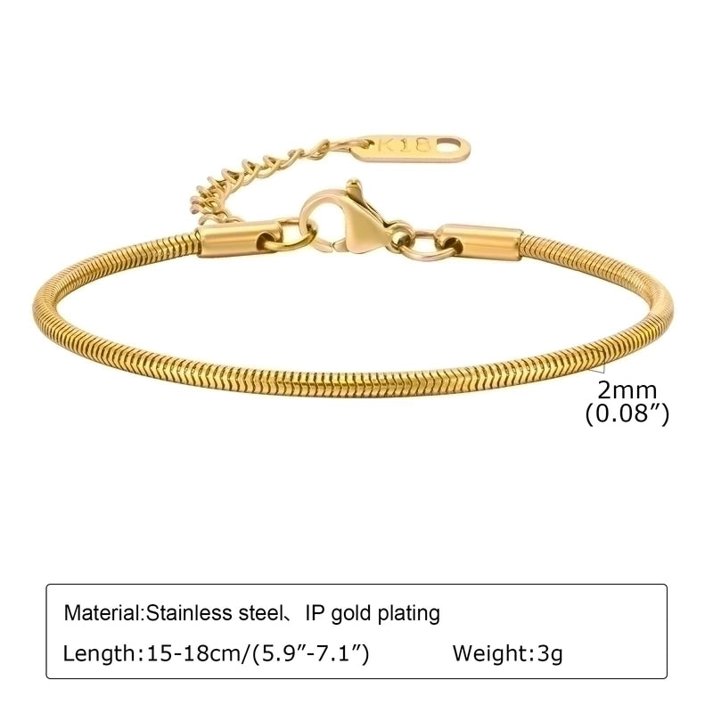IG Style Minimalist Solid Color 201 Stainless Steel 18K Gold Plated Bracelets In Bulk