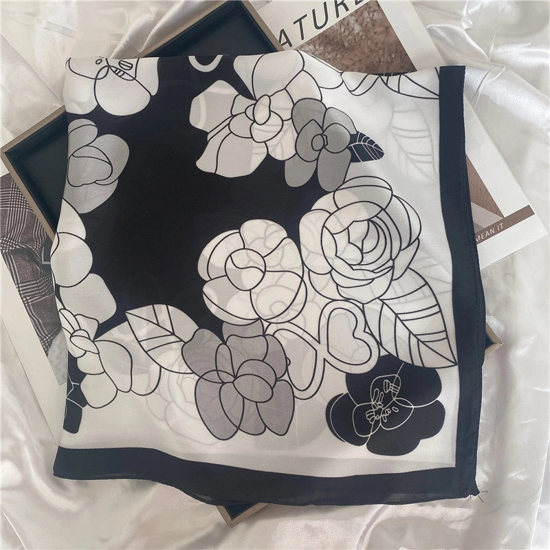 Women's Elegant Letter Flower Satin Silk Scarf