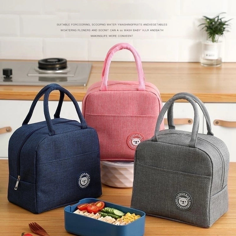 Kid's Adults Polyester Solid Color Classic Style Weave Square Zipper Lunch Bag Handbag