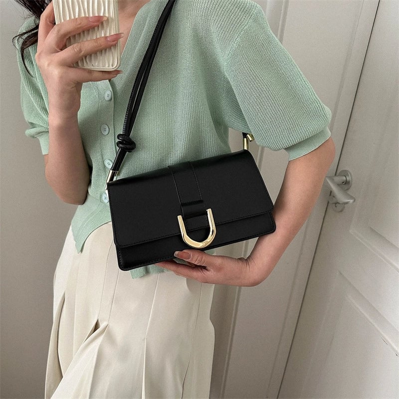 Women's Pu Leather Solid Color Basic Classic Style Square Magnetic Buckle Crossbody Bag Underarm Bag