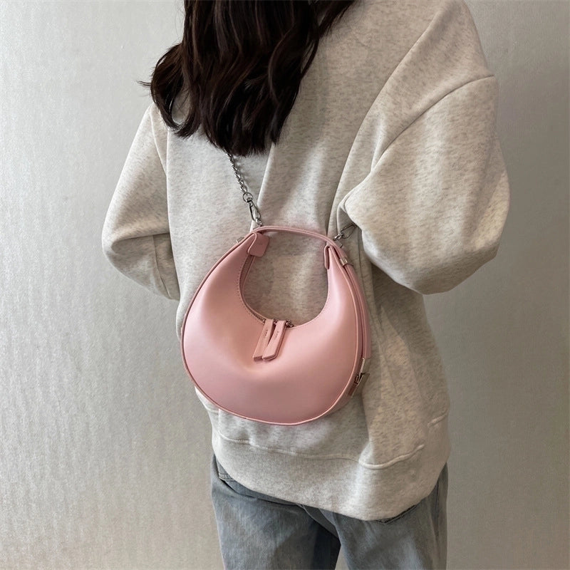 Women's Small Pu Leather Solid Color Basic Dumpling Shape Zipper Shoulder Bag