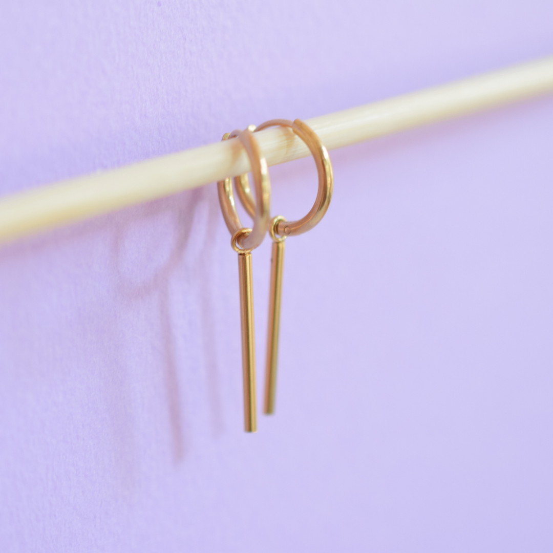 Thin extra length cylinder hoops - Gold
