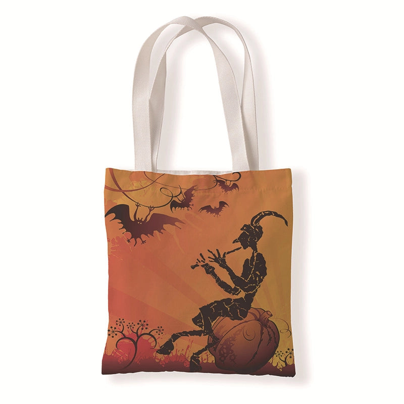 Halloween Women's Medium Canvas Pumpkin Letter Elegant Streetwear Square Open Canvas Bag