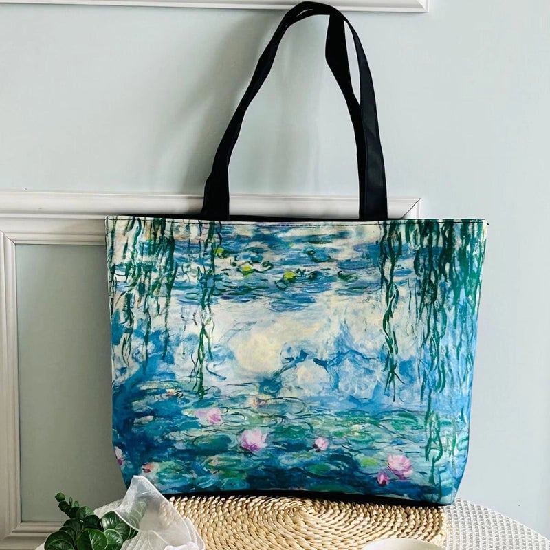 Women's Large Canvas Animal Cat Butterfly Basic Classic Style Square Zipper Canvas Bag