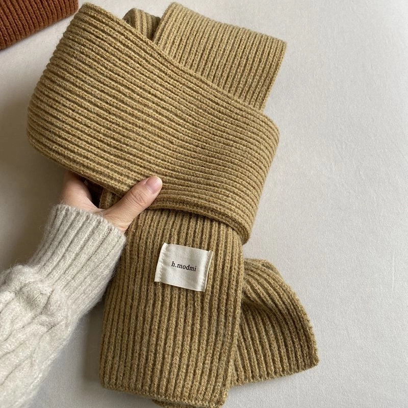 Solid Color Knitted Scarf Women's Autumn And Winter  Student Wool Warm Thickened Scarf Couple Trendy Men Couple
