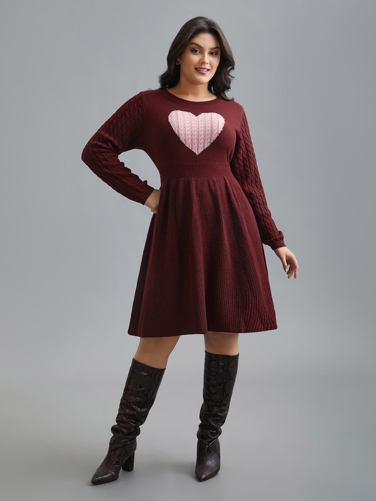 Heart Motif Contrast Textured Dress