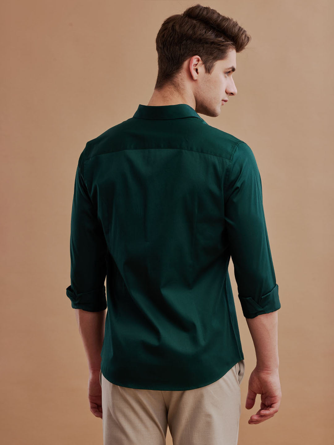 Men Satin Stretch Formal Green Shirt (SILAS)