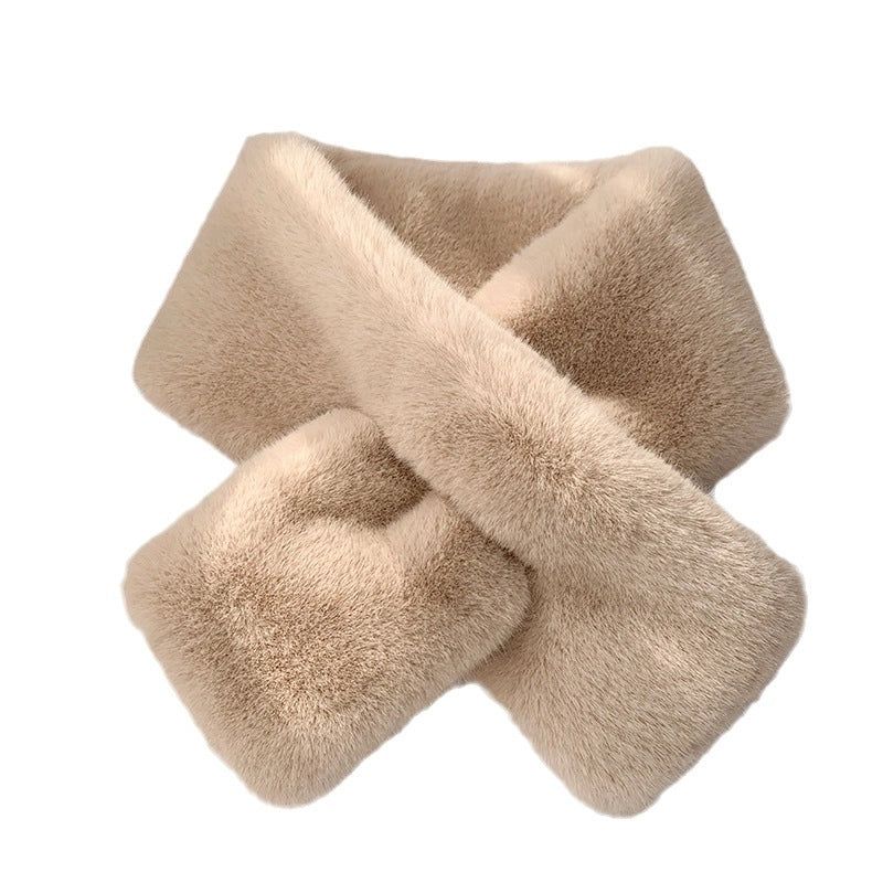 New Winter Faux Rex Rabbit Fur Scarf Women's Warm Anti-wind Necker Solid Color Cross Scarf Mao Scarf