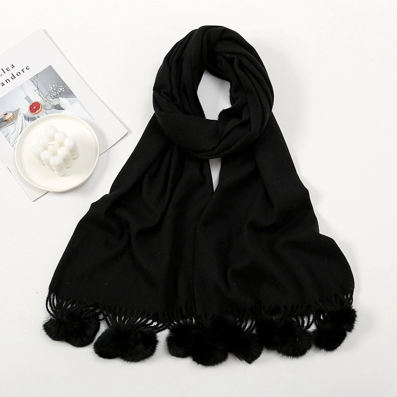 Women's Minimalist Classic Style Solid Color Imitation Cashmere Tassel Scarf