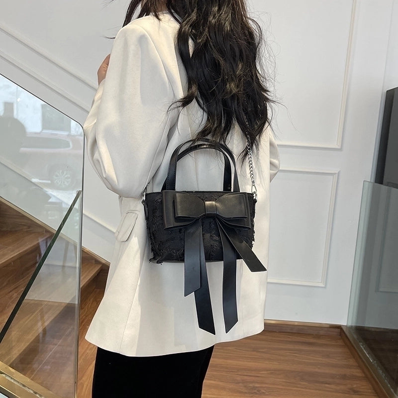 Women's Medium Pu Leather Bow Knot Streetwear Bowknot Zipper Shoulder Bag