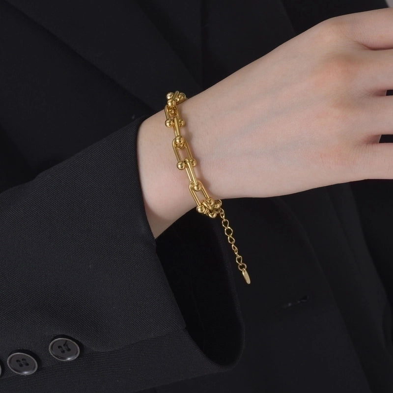 Solid Color 304 Stainless Steel 18K Gold Plated Bracelets In Bulk