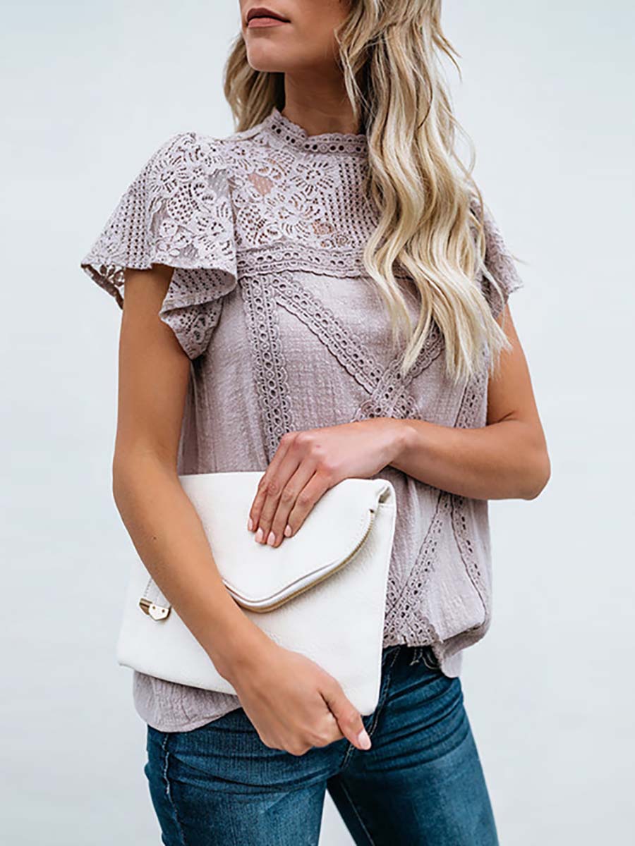 Not So Secret Lace Overlay Ruffle Top - 3 Colors