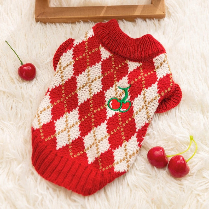 Cute Core Spun Yarn Christmas Color Block Pet Clothing